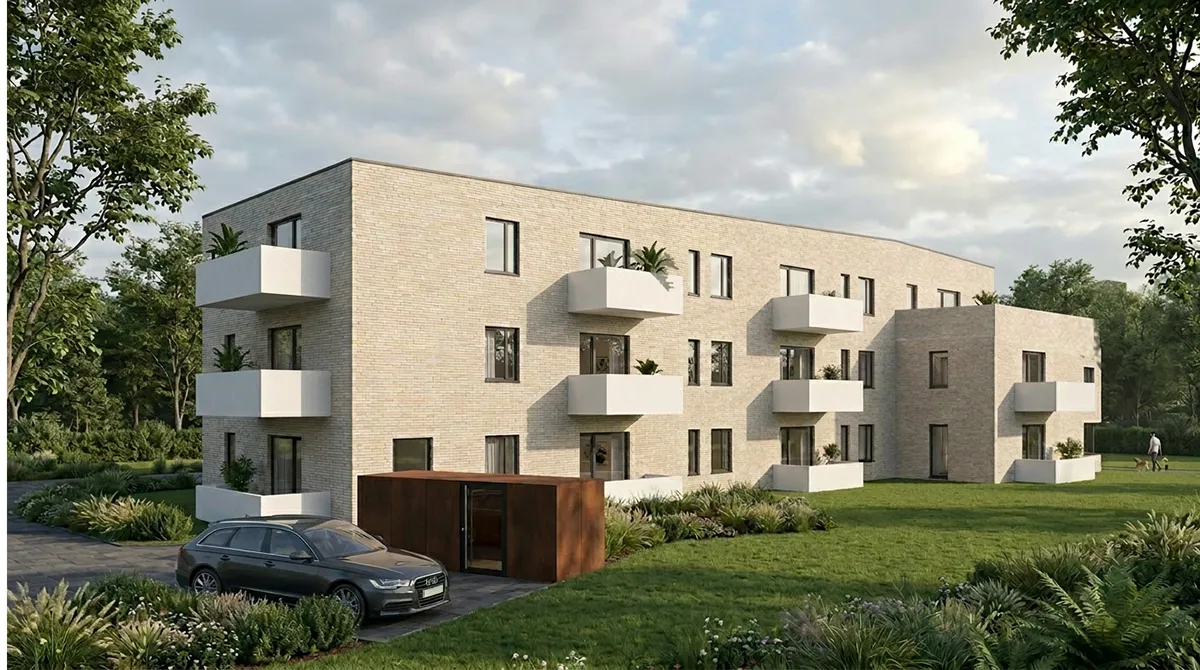 Modernes Wohnen in Selent — Außenansicht des Neubaus mit Balkonen