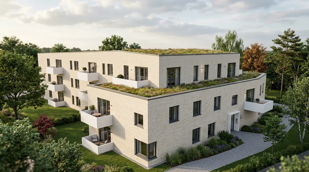 Modernes Wohnen in Selent — Vogelperspektive mit begrüntem Dach